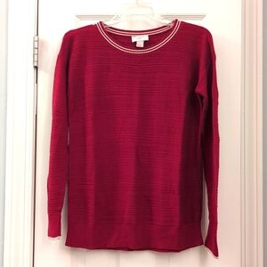 LOFT Sweater Red with Silver Stripe Long Sleeve Crew Neck Size XS